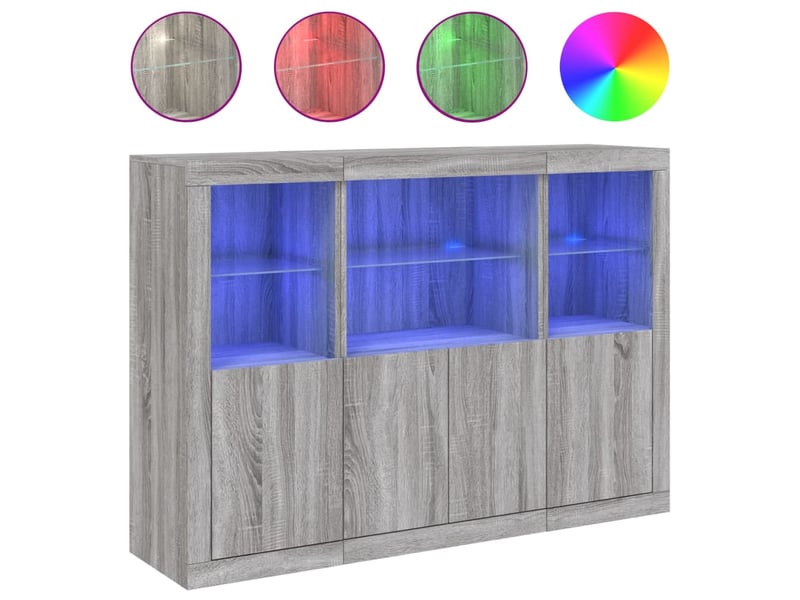 Buffets avec lumières led 3 pcs - bahut - meuble de rangement sonoma gris bois d'ingénierie - Conforama A