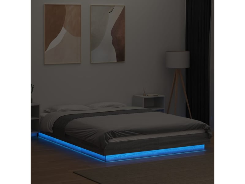Lit double- lit adulte - cadre de lit et lumières led sans matelas sonoma gris 120x200cm - Conforama C