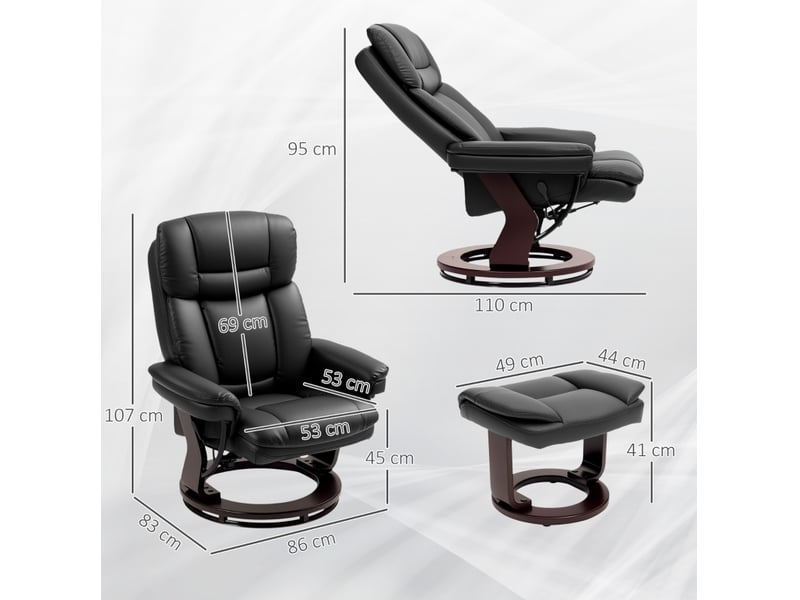  Fauteuil relax pivotant à 360 degrés avec repose-pieds et dossier inclinable en cuir synthétique noir  - Conforama C