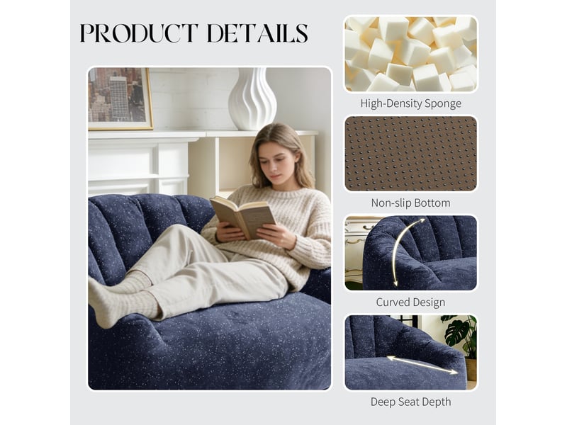  Canapé pouf modenvie patte d’ours ciel étoilé bleu avec rembourrage, assise spacieuse, accoudoir et tissu flanelle, 140 x 98 x 61 cm  - Conforama E