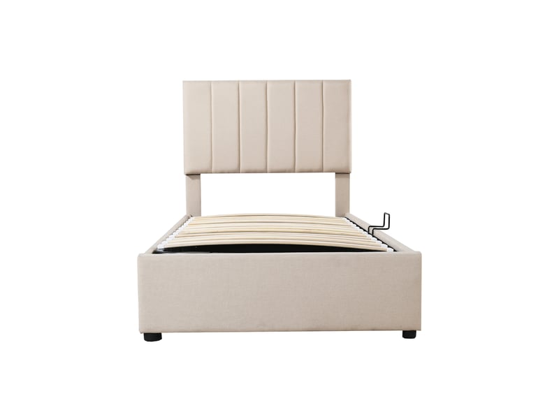  Lit enfant rembourré en lin beige 90 x 200 cm  - Conforama E