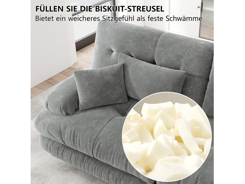  Canapé droit modulaire 406x77x81 cm 4 places, grande profondeur d'assise, pour salon et appartement, finition chenille gris  - Conforama E