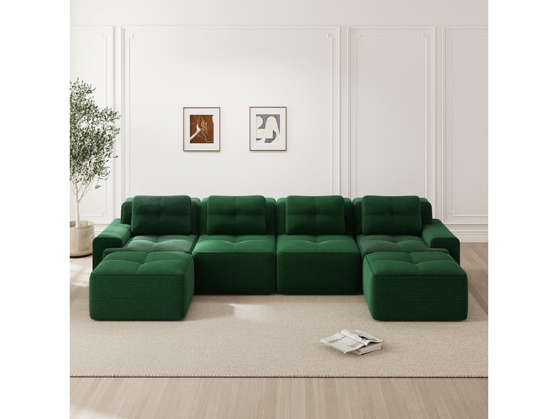  Canapé d'angle, canapé modulable; style cloud, base antidérapante, sans cadre, sans montage, avec méridienne, en velours tricoté, 4 places, forme u  - Conforama R