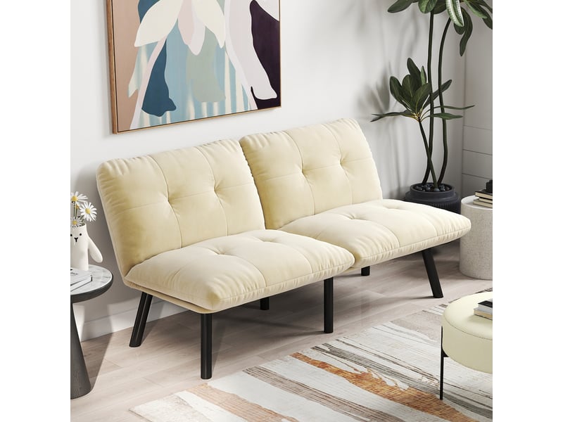 Canapé convertible, canapé-lit, 2 places, crème, pliable, design moderne, mobilier pour espace de vie, pour salon et séjour - Conforama C