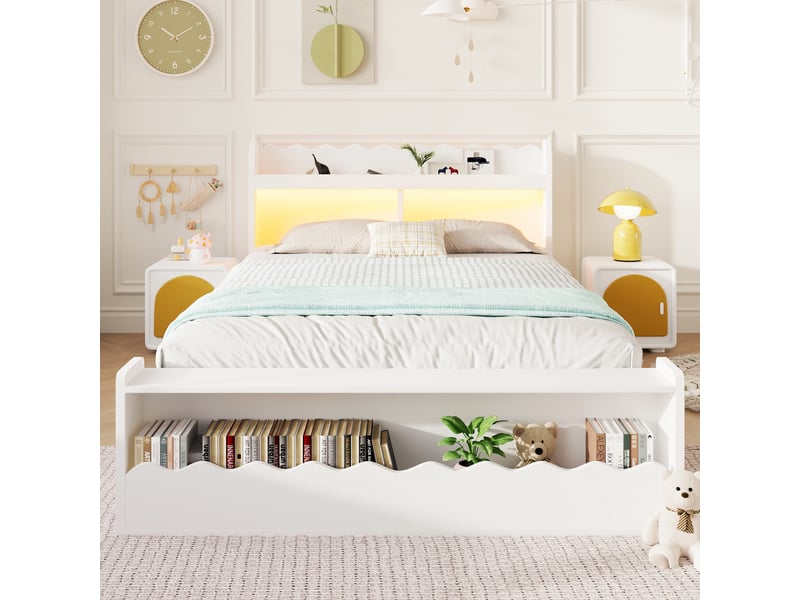Lit gigogne 90x200 à 90x190 cm, lit avec couchage d’appoint, éclairage led, construction robuste et durable, charge maximale 200 kg, mdf blanc CozyNest - Conforama B
