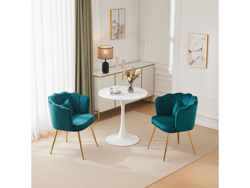  Lot de 2 chaises à dossier pétale, velours et pieds métalliques dorés - vert 63x58x77cm - Conforama D