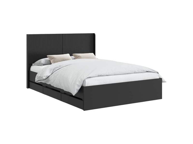  Lit double- lit adulte -  cadre de lit avec rangement et tête de lit noir 150 x 200 cm  - Conforama A