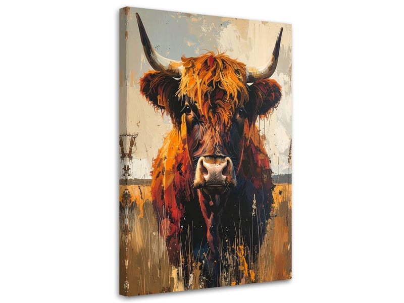  Tableaux, vache écossaise dans une prairie 70x100 1312610099 - Conforama A