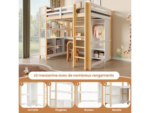 Lit mezzanine 140x200 cm <strong></strong> <strong></strong> coloris marron