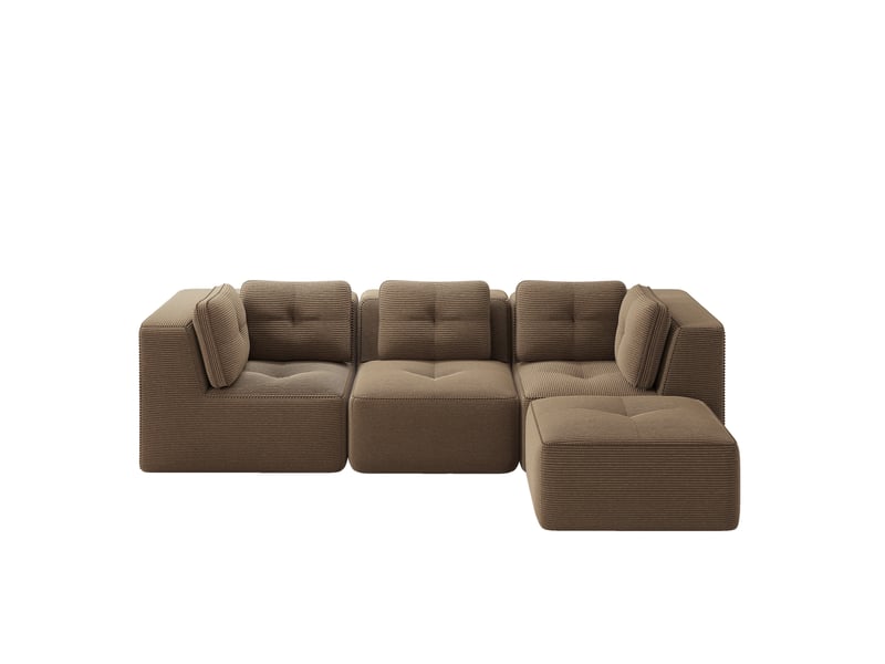  Canapé modulable en l 297x177x69 cm 3 places, sans montage, méridienne, en velours côtelé, marron  - Conforama A