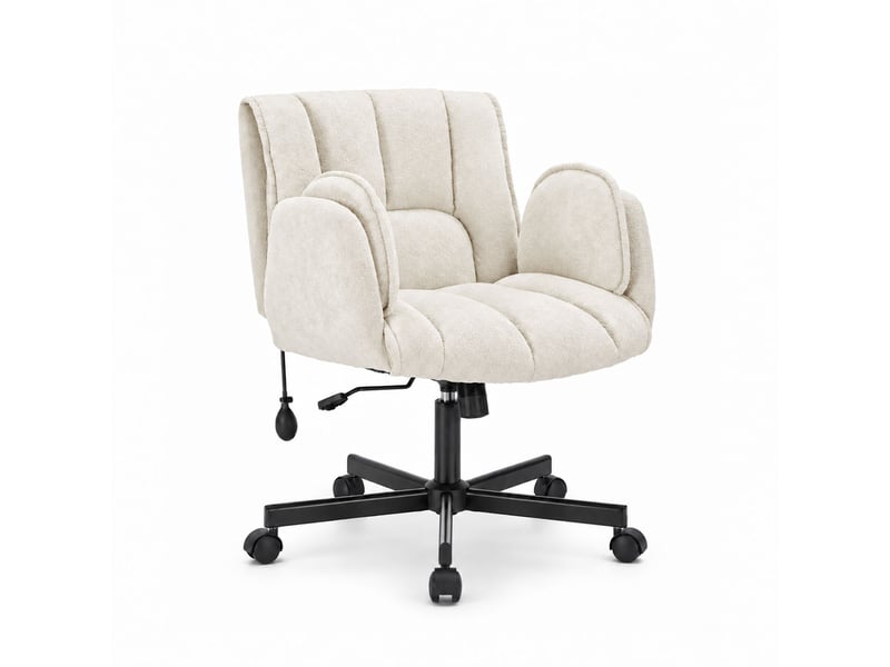  Fauteuil ergonomique tissu accoudoirs rabattables, coussin lombaire gonflable, assise large, pivot 360° 150kg-beige  - Conforama A