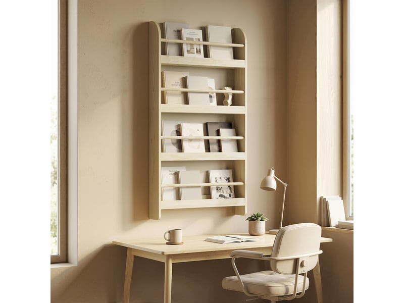  Bibliothèque murale à 4 étagères, bibliothèque pour enfants pour la maison ou le bureau, charge maximale 30 kg, 59 x 12 x 113 cm, couleur naturelle  - Conforama C