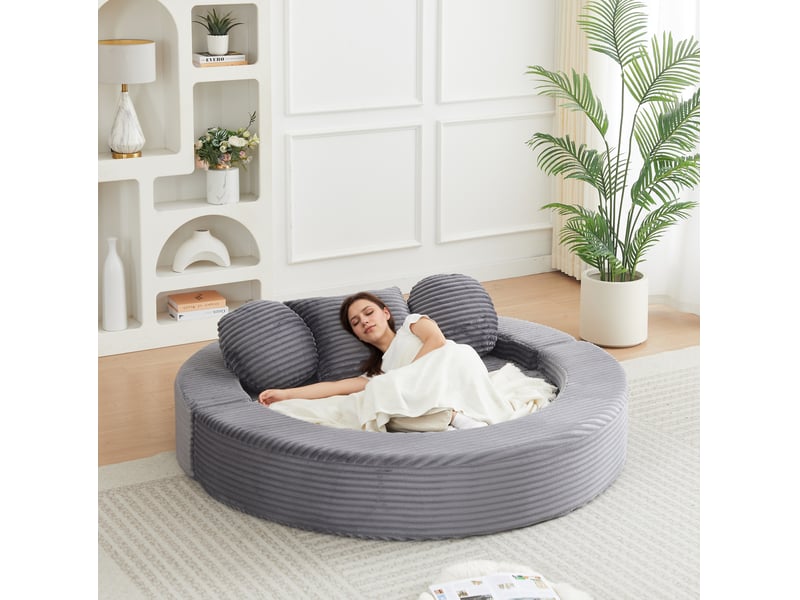  Canapé convertible 4 en 1 compressé, 180x92x84 cm en mousse confort  et velours côtelé couleur gris, simple  - Conforama B