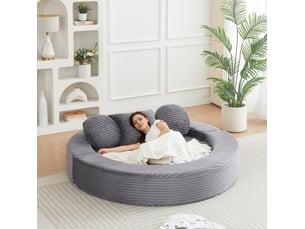 Canapé convertible 4 en 1 compressé, 180x92x84 cm en mousse confort et velours côtelé couleur gris, simple