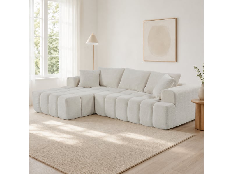  Tcqpz canapé d'angle modulable 249,94 cm blanc en velours, sans montage  - Conforama B