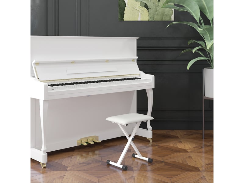  Tabouret de piano pliable blanc avec hauteur réglable et siège rembourré en pu 39 x 29 x 37-47 cm  - Conforama D