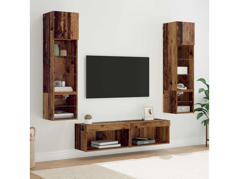  Unité murale de tv 6 pcs bois ancien bois d'ingénierie shl10678  - Conforama B