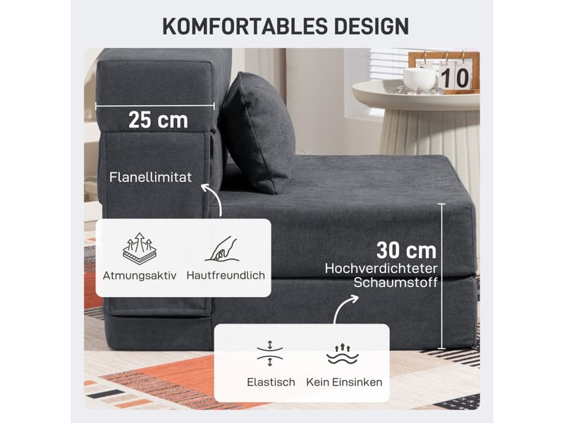  Fauteuil convertible 3 en 1,80x80x64 cm,avec coussin,tissu,gris foncé  - Conforama E