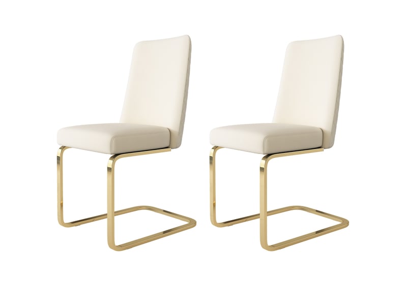  Lot de 2 chaises de salle à manger en velours beige, dossier matelassé diamant, pieds métal doré Jamama eleni - Conforama A