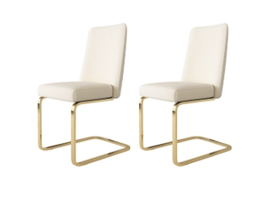 Lot de 2 chaises de salle à manger en velours beige, dossier matelassé diamant, pieds métal doré