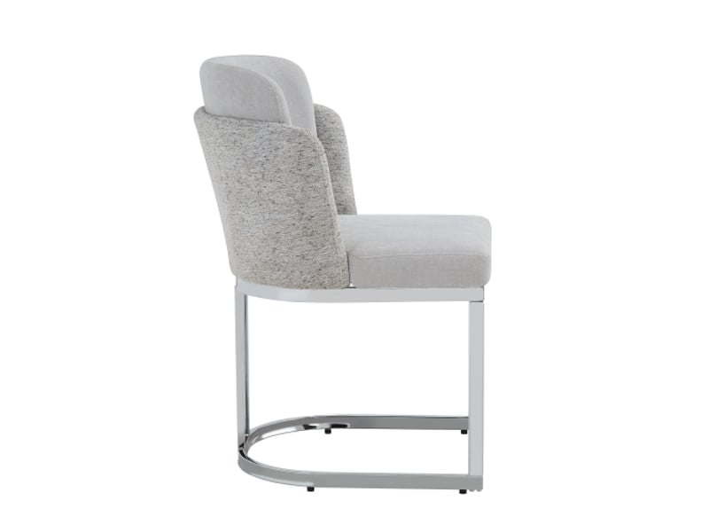  2 chaises de salle à manger modernes et confortables – pieds galvanisés argent, tissu chenille gris clair  - Conforama E