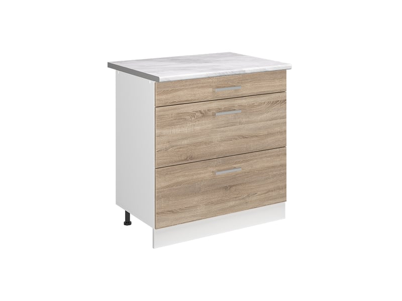 Vicco meuble cuisine, sonomablanc, 80cm avec 3 tiroirs plan de travail marbre - Conforama A