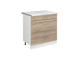 Vicco meuble cuisine, sonomablanc, 80cm avec 3 tiroirs plan de travail marbre