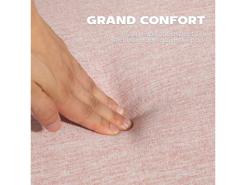  Canapé convertible 2 places design scandinave pieds bois tissu aspect lin rose dossier inclinable 3 positions  - Conforama D