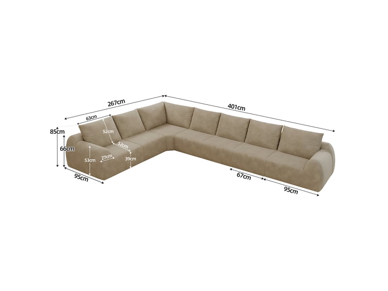  Canapé sans structure en mousse compressée 401 × 267 × 85 cm, kaki, tissu chenille, en l, sans montage, mousse haute élasticité  - Conforama C