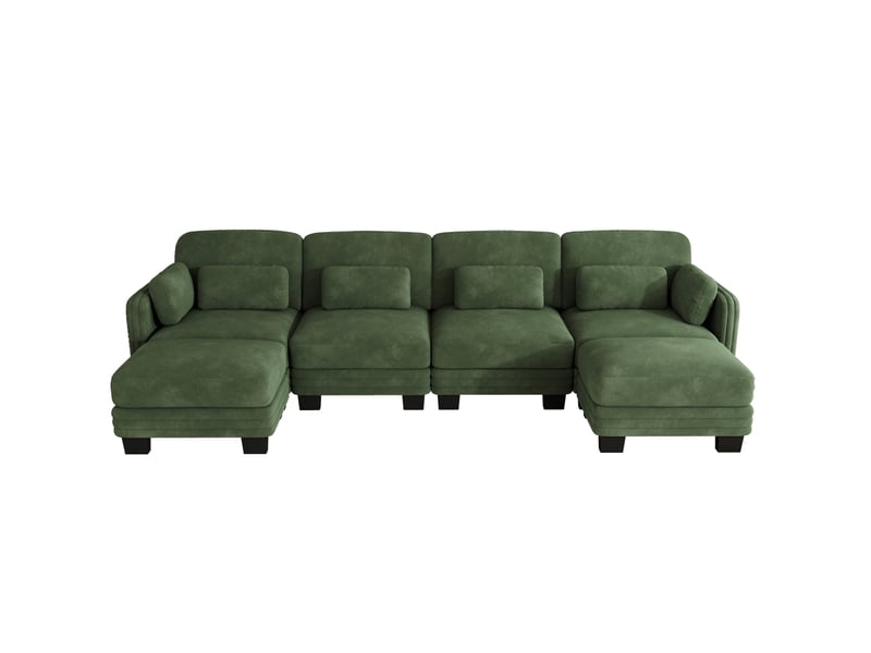  Canapé d'angle modulable 4 places 330x143x88 cm en chenille verte  - Conforama D