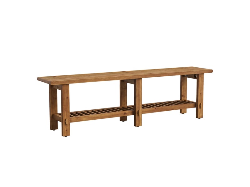  Banc en bois massif, banc de bout de lit de 160 cm style maison de campagne avec étagère, banc pour chambre, salon, entrée et couloir, brun rustique  - Conforama A