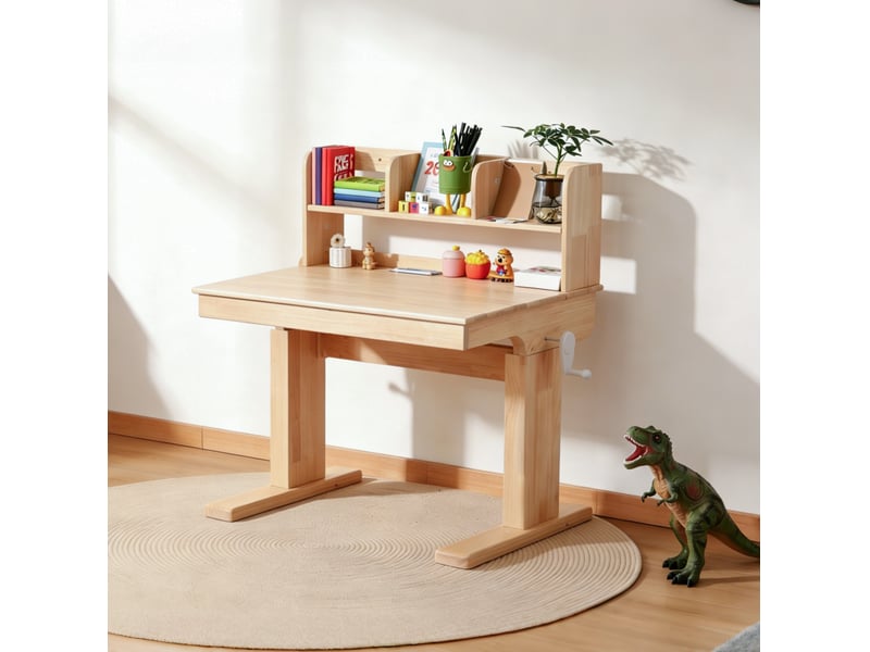  Bureau enfant réglable en bois clair avec plateau inclinable 0-43°, rangement intégré, dès 6 ans, utile  - Conforama E