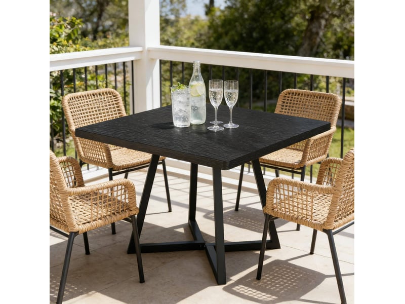  Table de salle à manger carrée avec plateau mdf et structure métal noir pour cuisine et salon 80 × 80 × 75 cm  - Conforama B