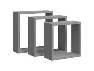 Lot de 3 étagères murales cube, étagères suspendues gris mdf cf43324