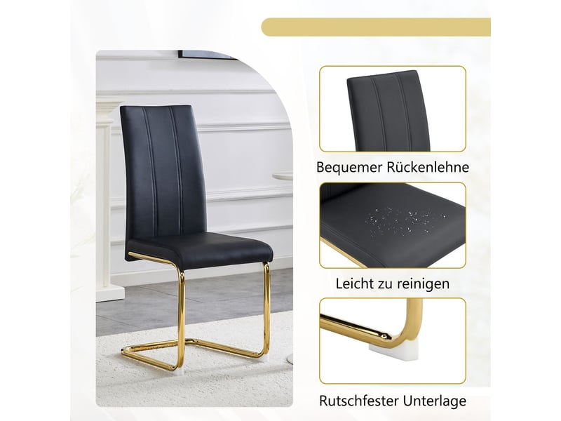  Chaise de salle à manger design moderne revêtement en cuir pu structure en métal assise ergonomique coloris noir  - Conforama D