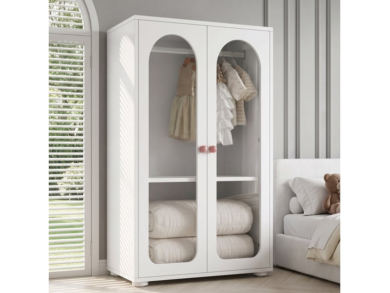  Armoire enfant 2 portes avec penderie 80x50x120 cm mdf blanc et acrylique  - Conforama B