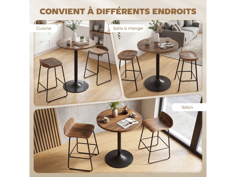  Table de bar ronde 60 cm, table haute cuisine mange-debout avec patins antidérapants, pour cuisine, noyer, salon  - Conforama R