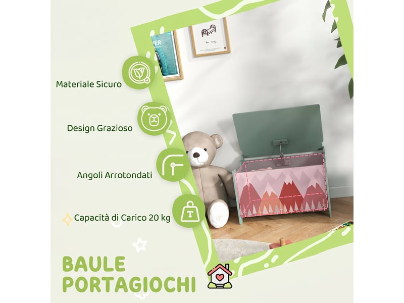  Coffre à jouets pour enfants avec couvercle et charnières de sécurité en mdf, 60 x 37 x 39 cm, vert  - Conforama E