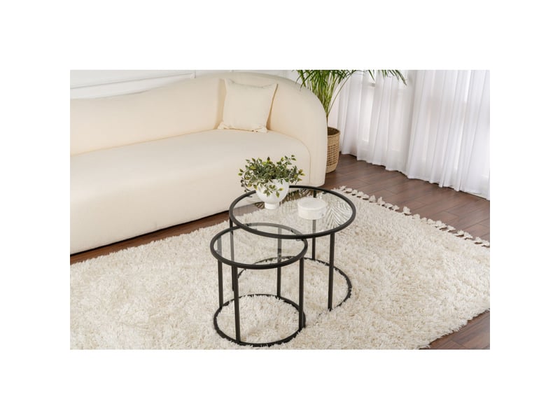 Tables basses gigognes en verre trempé et métal noir et transparent ø60 et ø42 cm lot de 2 - Conforama B