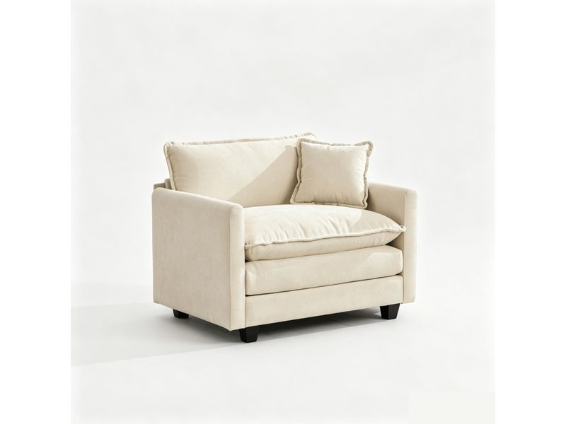  Canapé 1 place en tissu chenille beige avec coussin d'appui, assise rembourrée double couche ,pouf non inclus  - Conforama A