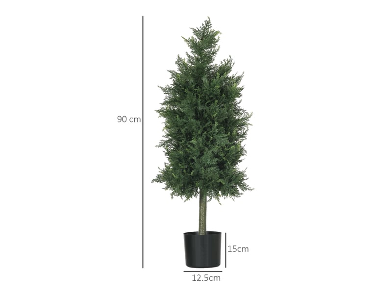  Lot de 2 cèdres artificiels en pots en plastique pp, plantes artificielles en acier et ciment avec feuilles en pe, 38 x 12,5 x 90 cm, vert  - Conforama E