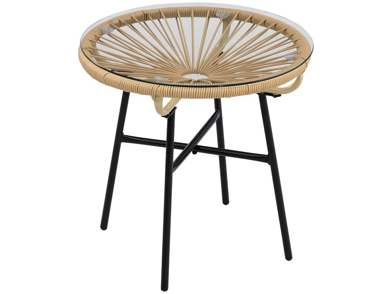  Table à manger 50 x 50 x 50 cm format bistrot plateau rond usage extérieur coloris noir et beige  - Conforama A