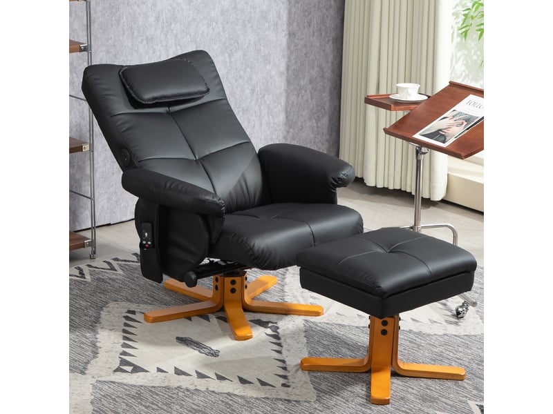  Fauteuil de salon, fauteuil massant avec repose-pied, revêtement synthétique, 86x78x93cm, noir  - Conforama C