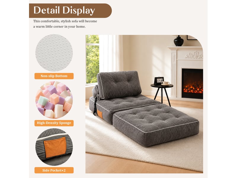  Fauteuil convertible modenvie en velours côtelé gris, pliable en lit 190 x 90 cm  - Conforama D