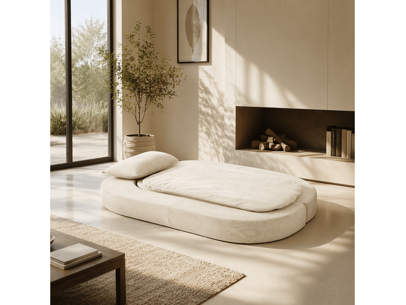  Canapé-lit pliable tcqpz convertible multifonction 2 places avec 2 oreillers flanelle blanc cassé  - Conforama D
