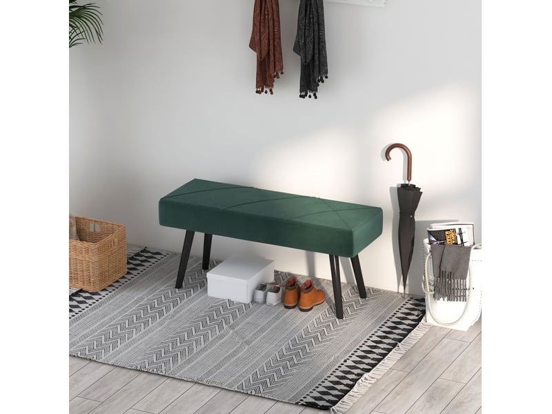  Banc 100x36x45 cm effet velours métal vert  - Conforama C