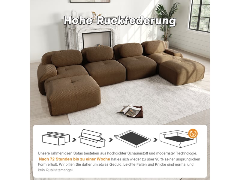  Canapé modulable en u 4 places en velours côtelé marron W3325S00125 - Conforama E
