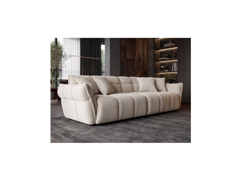  Canapé droit mooni 3 places - tissu bouclette beige champagne - 260x102cm  - Conforama D