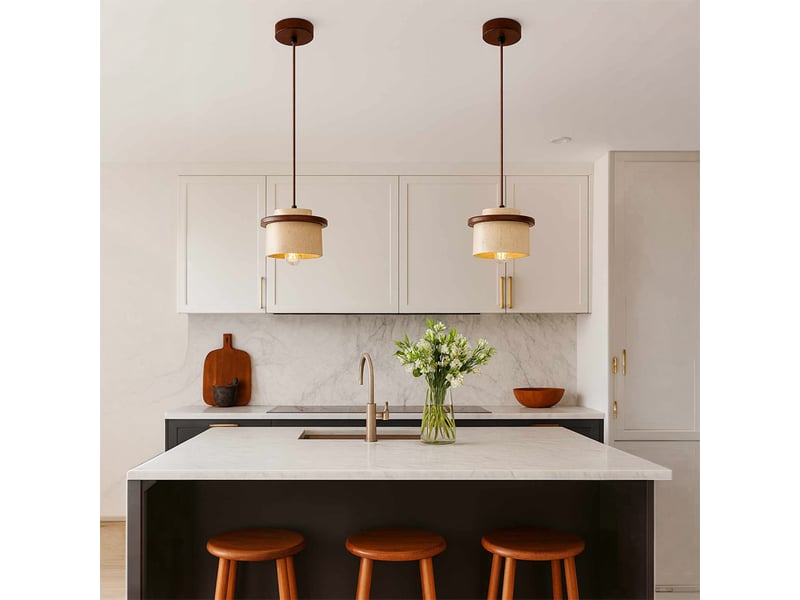  Suspension design en travertin et bois effet noyer iris  - Conforama E