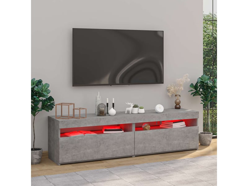 Meubles tv - banc tv - meuble de rangement 2 pcs avec lumières led gris béton 75x35x40 cm  - Conforama D